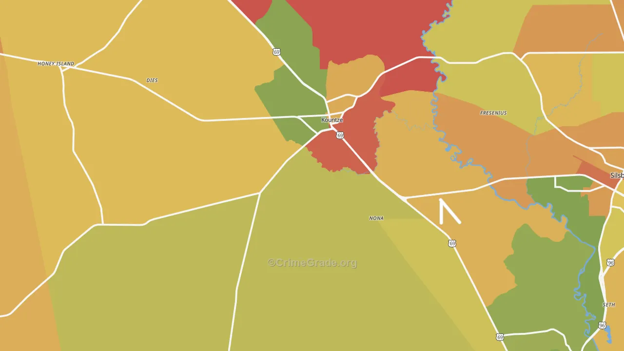 Kountze, TX Map of Murder Rates