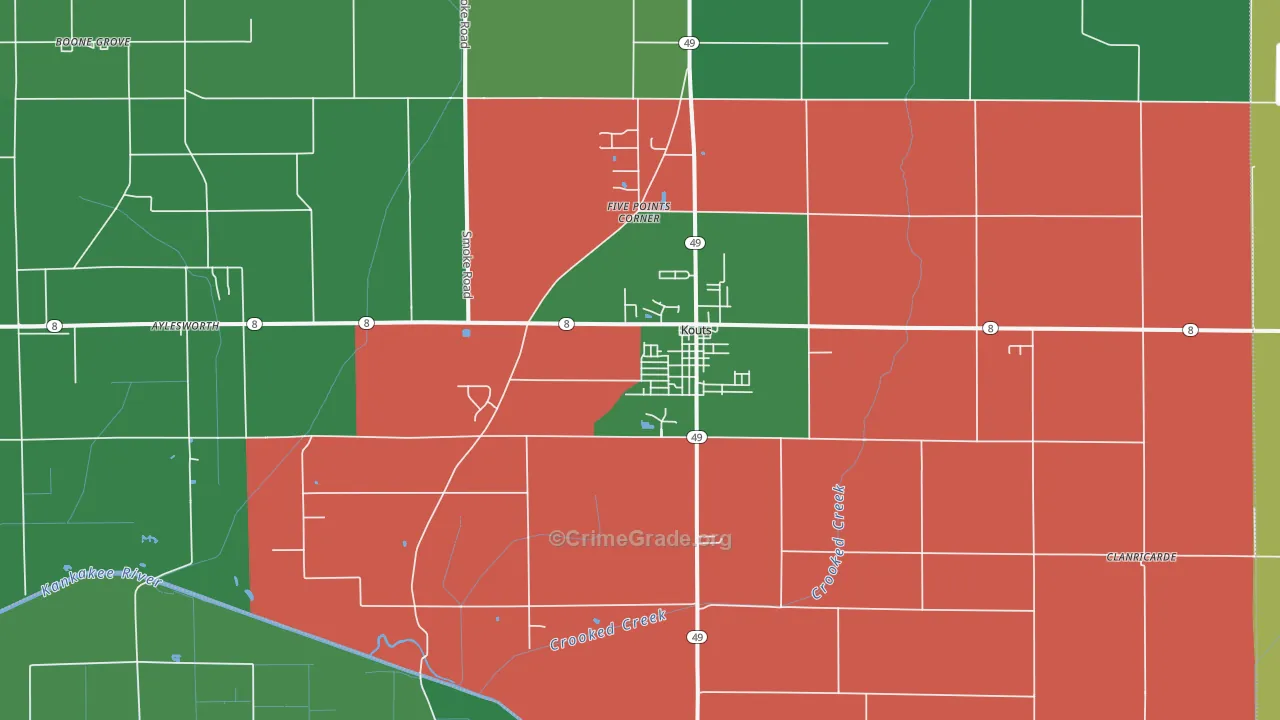 Kouts, IN Map of Murder Rates
