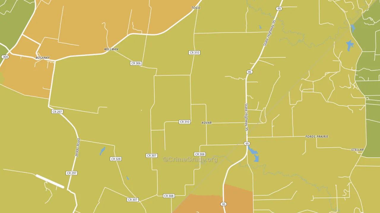 Kovar, TX Map of Murder Rates