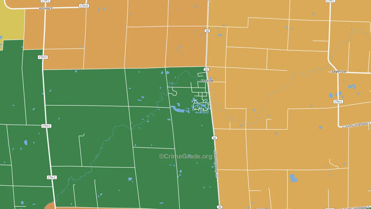 Krakow, WI Map of Murder Rates