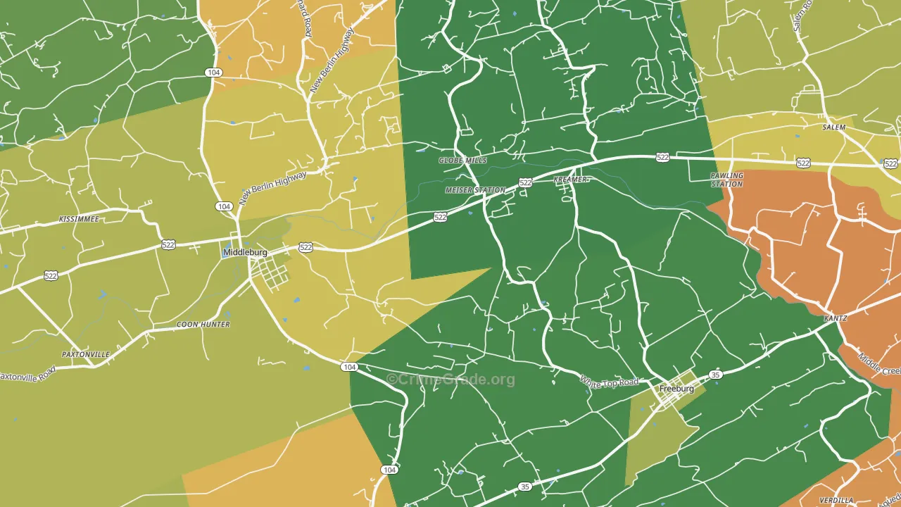 Kreamer, PA Map of Murder Rates