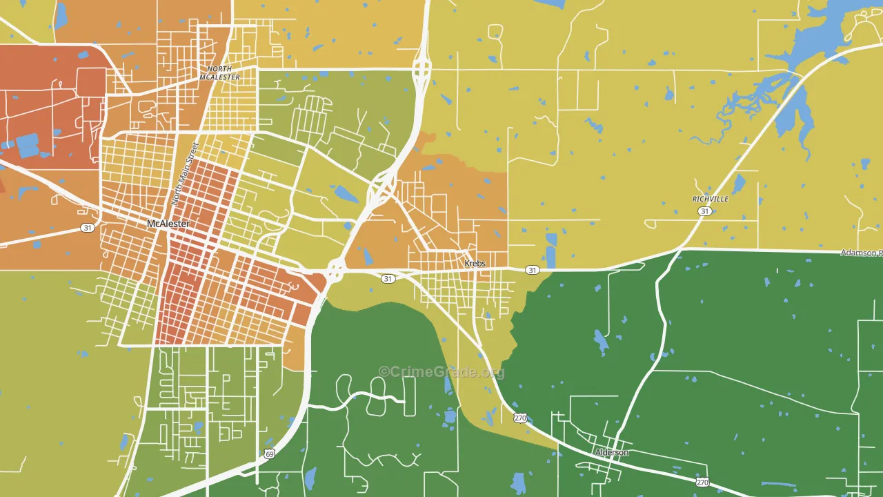 Krebs, OK Map of Murder Rates