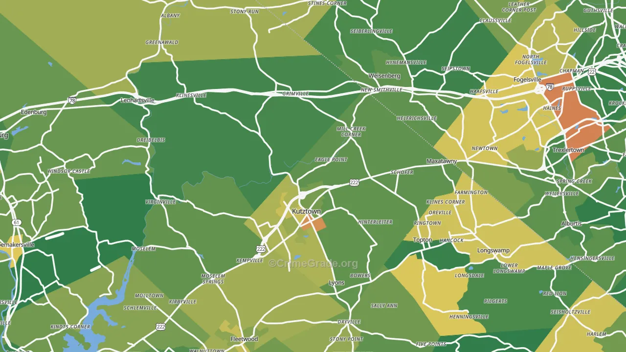 Kutztown, PA Map of Murder Rates
