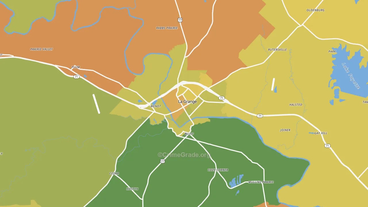 La Grange, TX Map of Murder Rates