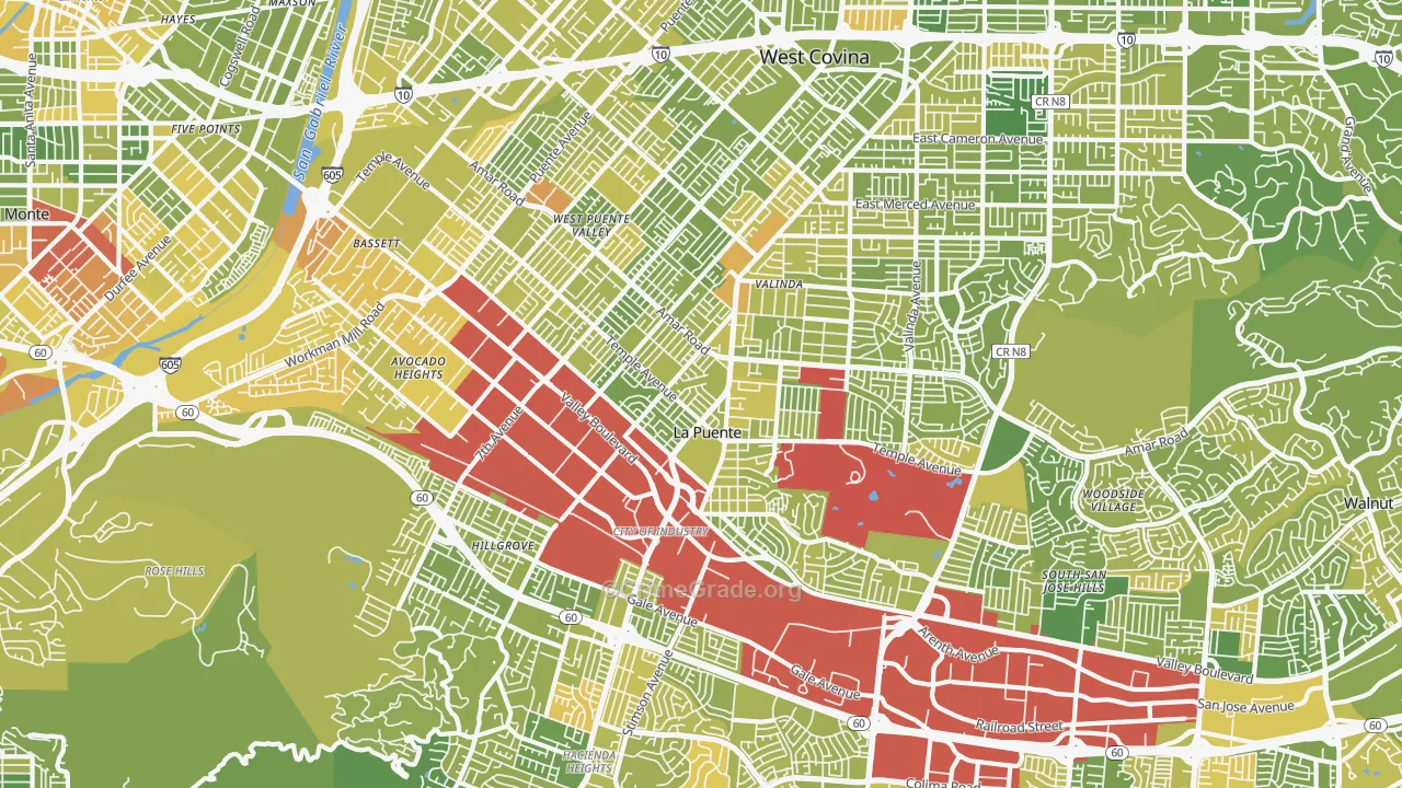 La Puente, CA Map of Murder Rates