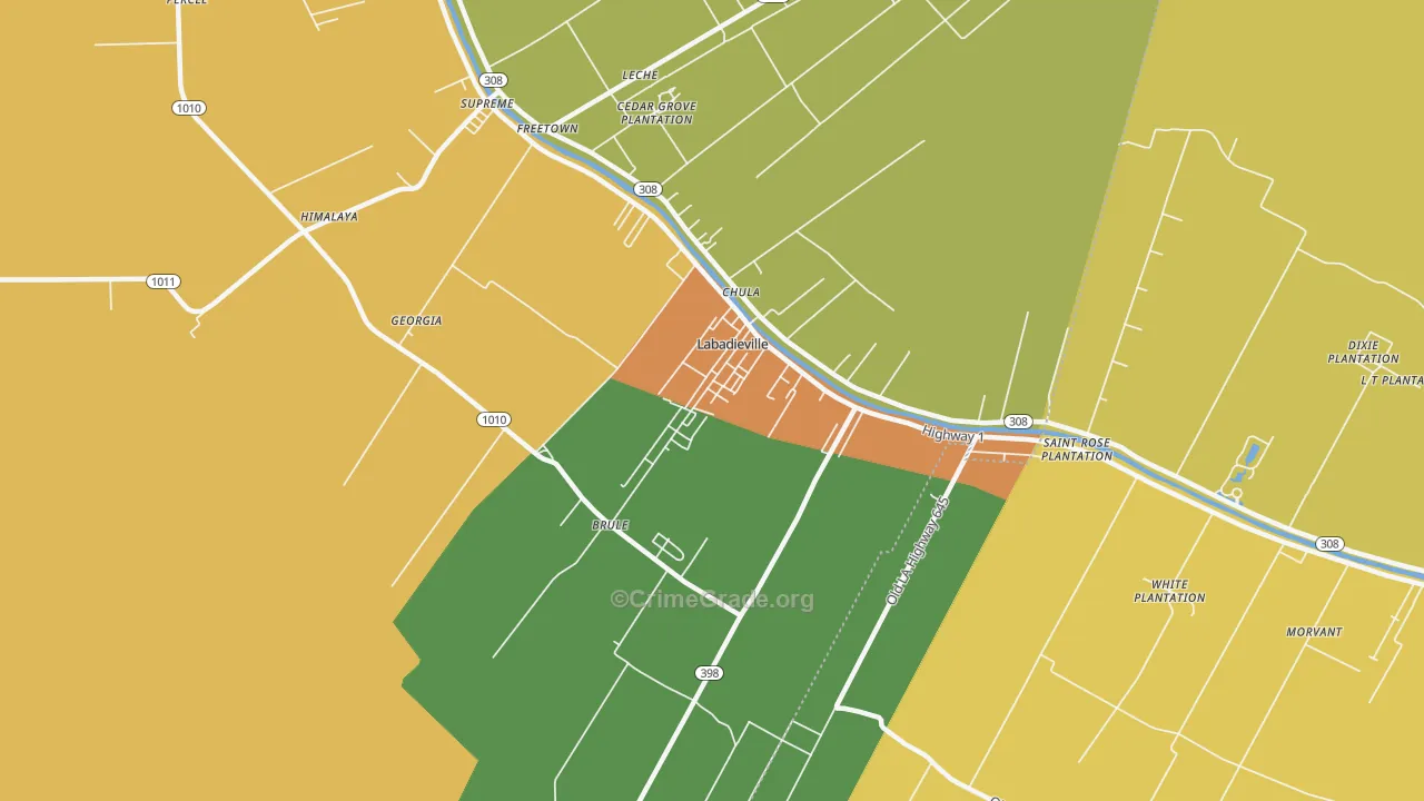 Labadieville, LA Map of Murder Rates