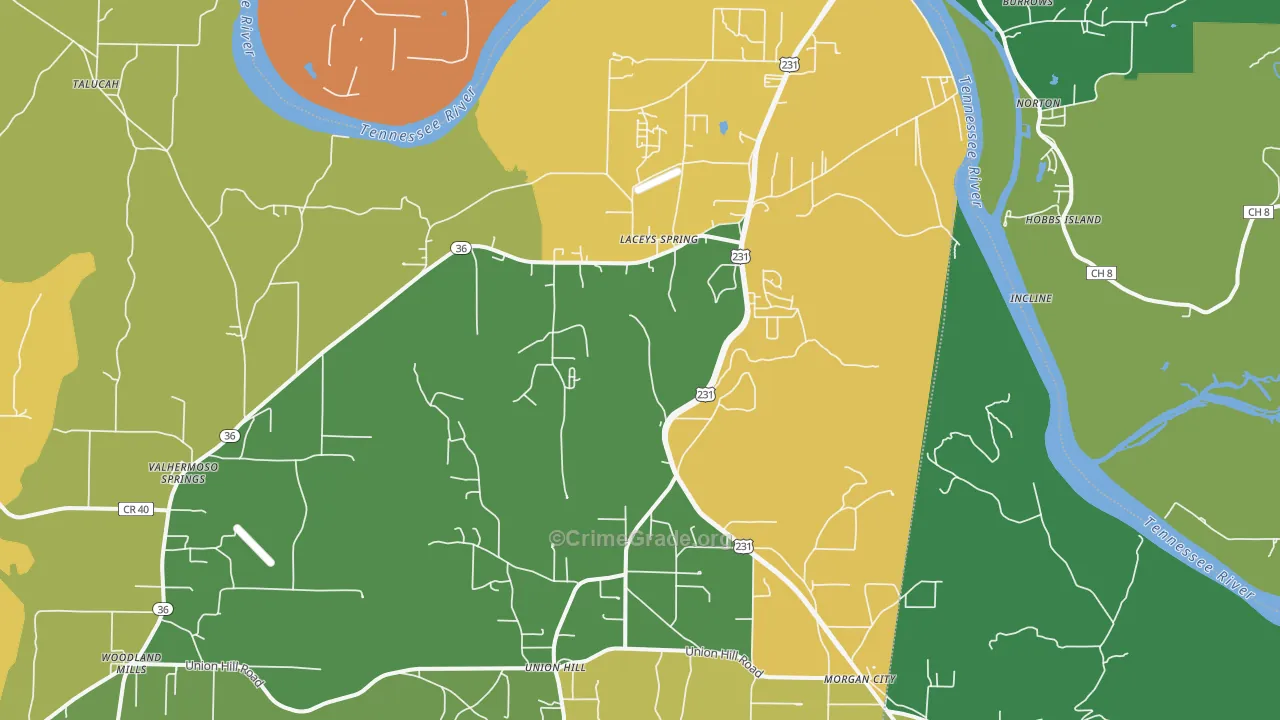 Laceys Spring, AL Map of Murder Rates