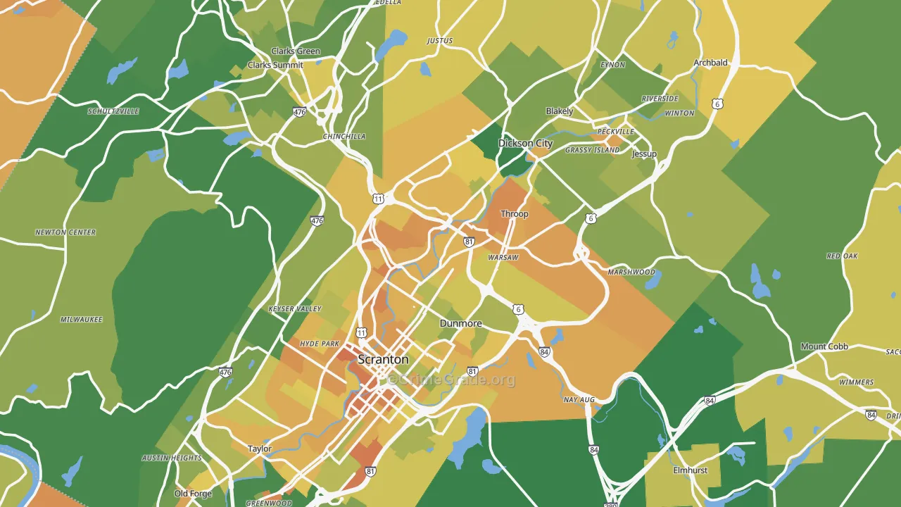 Lackawanna County, PA Map of Murder Rates