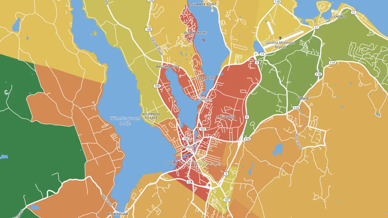 Laconia, NH Map of Murder Rates