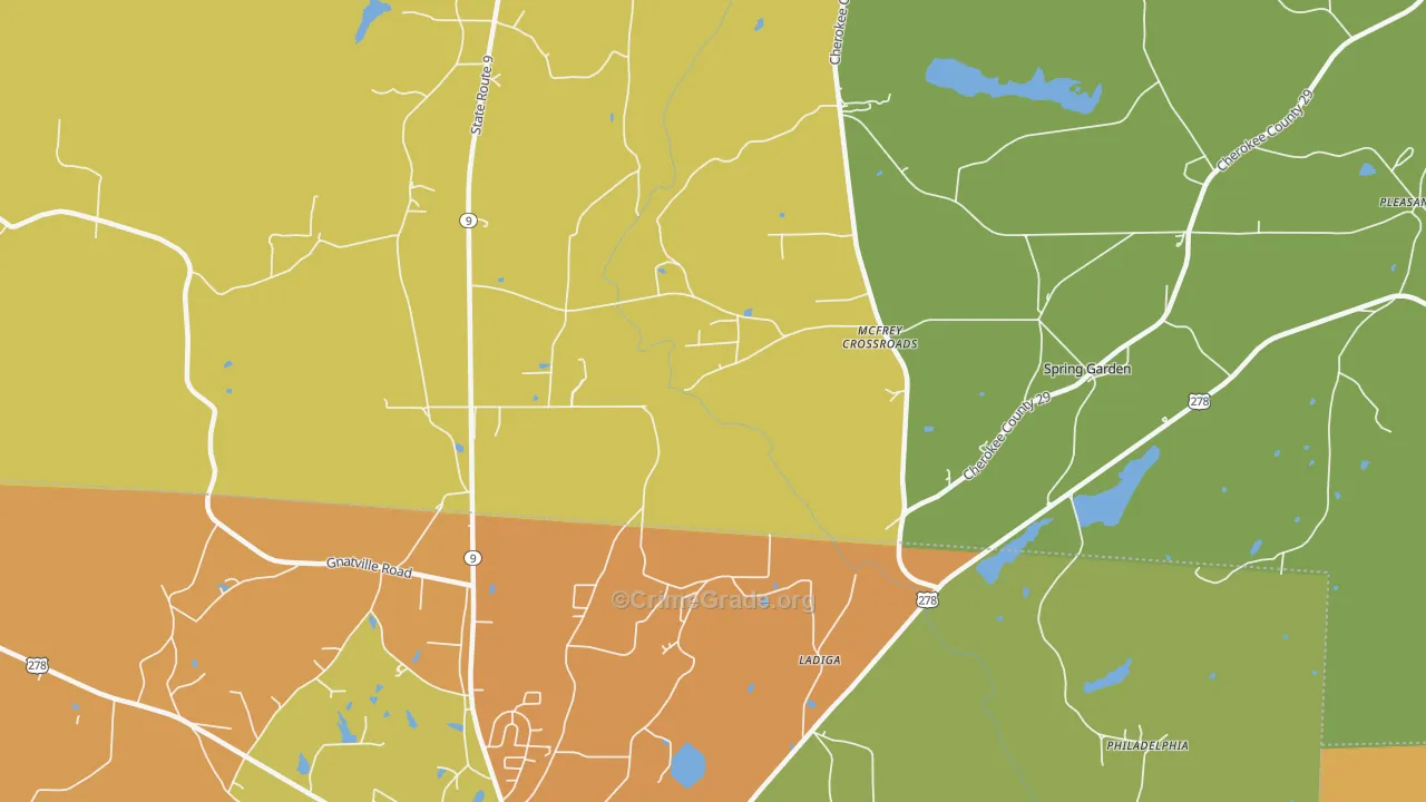 Ladiga, AL Map of Murder Rates