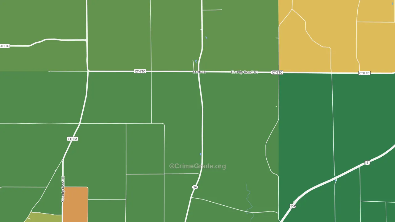 Ladoga, WI Map of Murder Rates