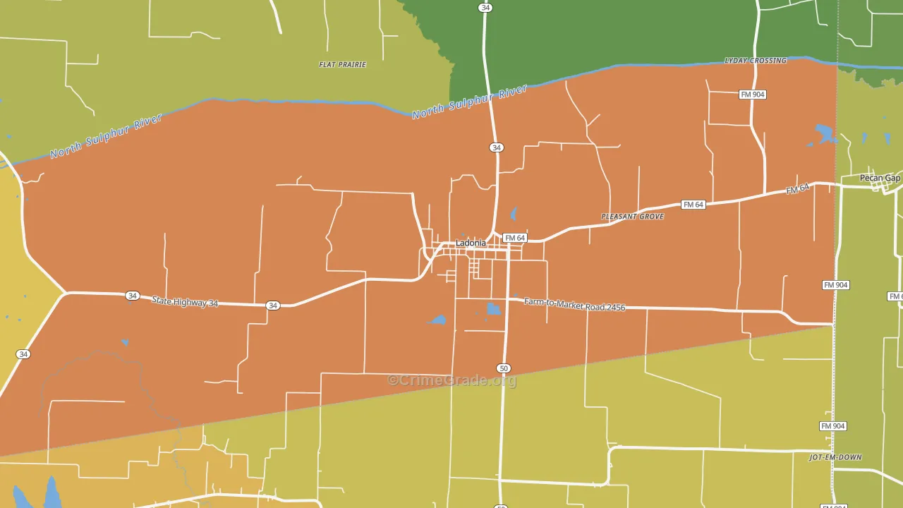 Ladonia, TX Map of Murder Rates