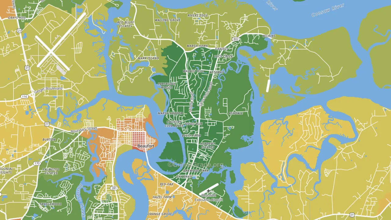 Ladys Island, SC Map of Murder Rates
