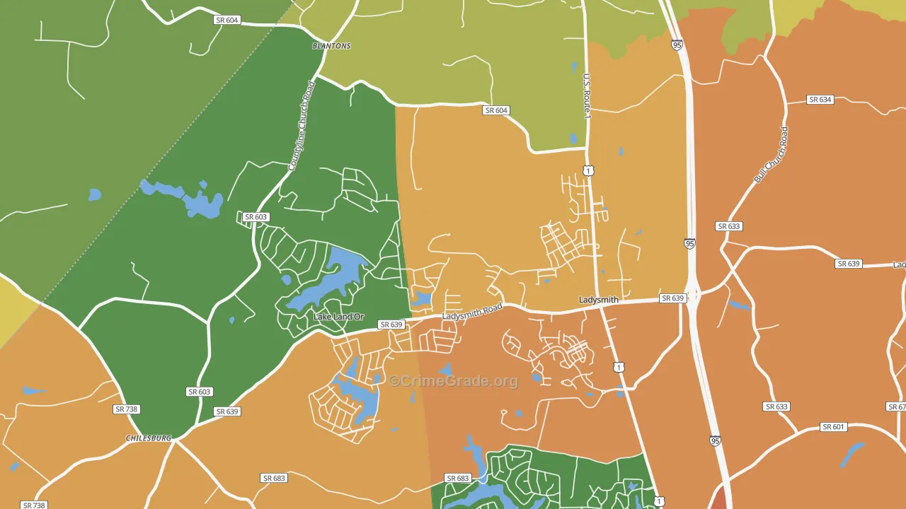 Ladysmith, VA Map of Murder Rates