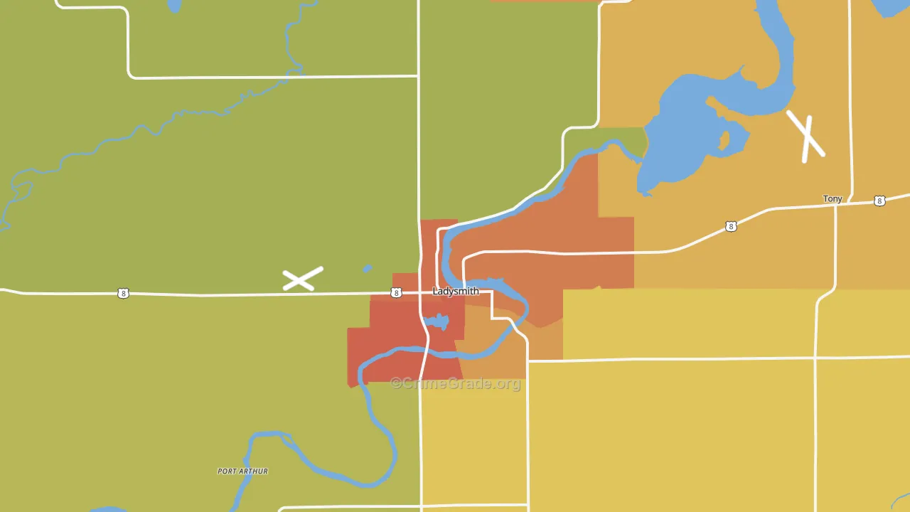 Ladysmith, WI Map of Murder Rates