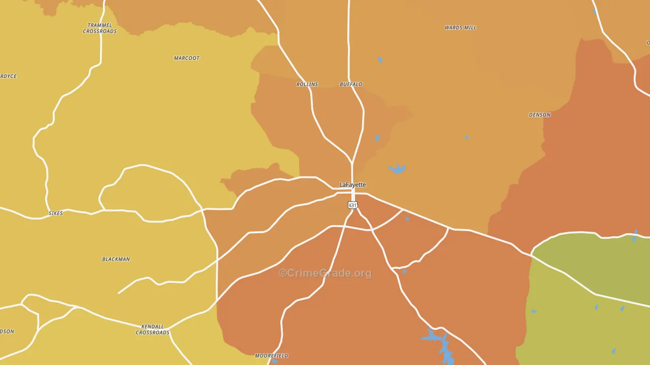 Lafayette, AL Map of Murder Rates