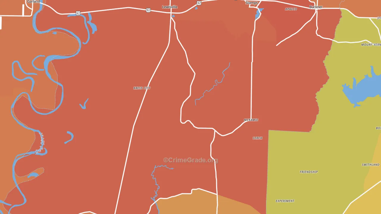 Lafayette County, AR Map of Murder Rates