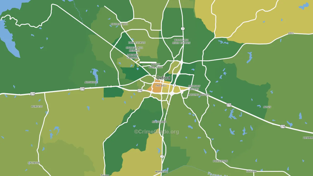 Lafayette County, MS Map of Murder Rates