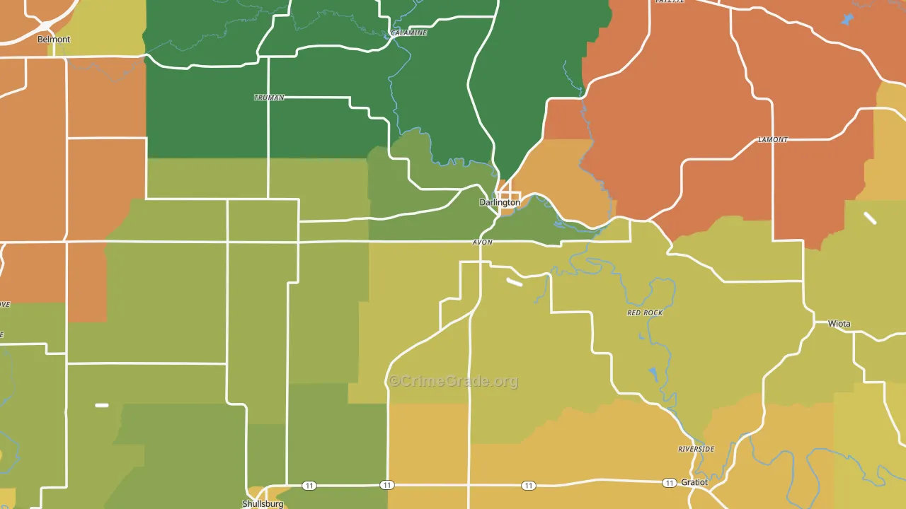 Lafayette County, WI Map of Murder Rates