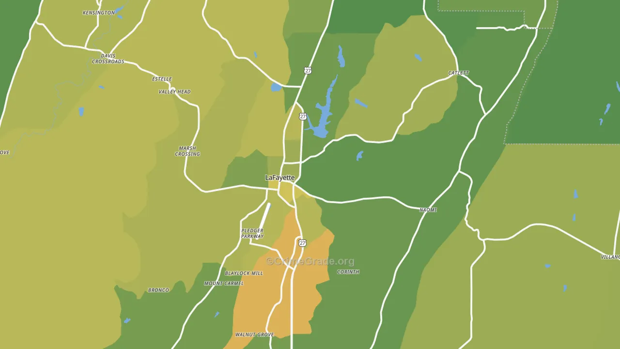 Lafayette, GA Map of Murder Rates
