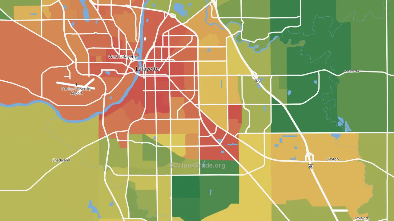 Lafayette, IN Map of Murder Rates