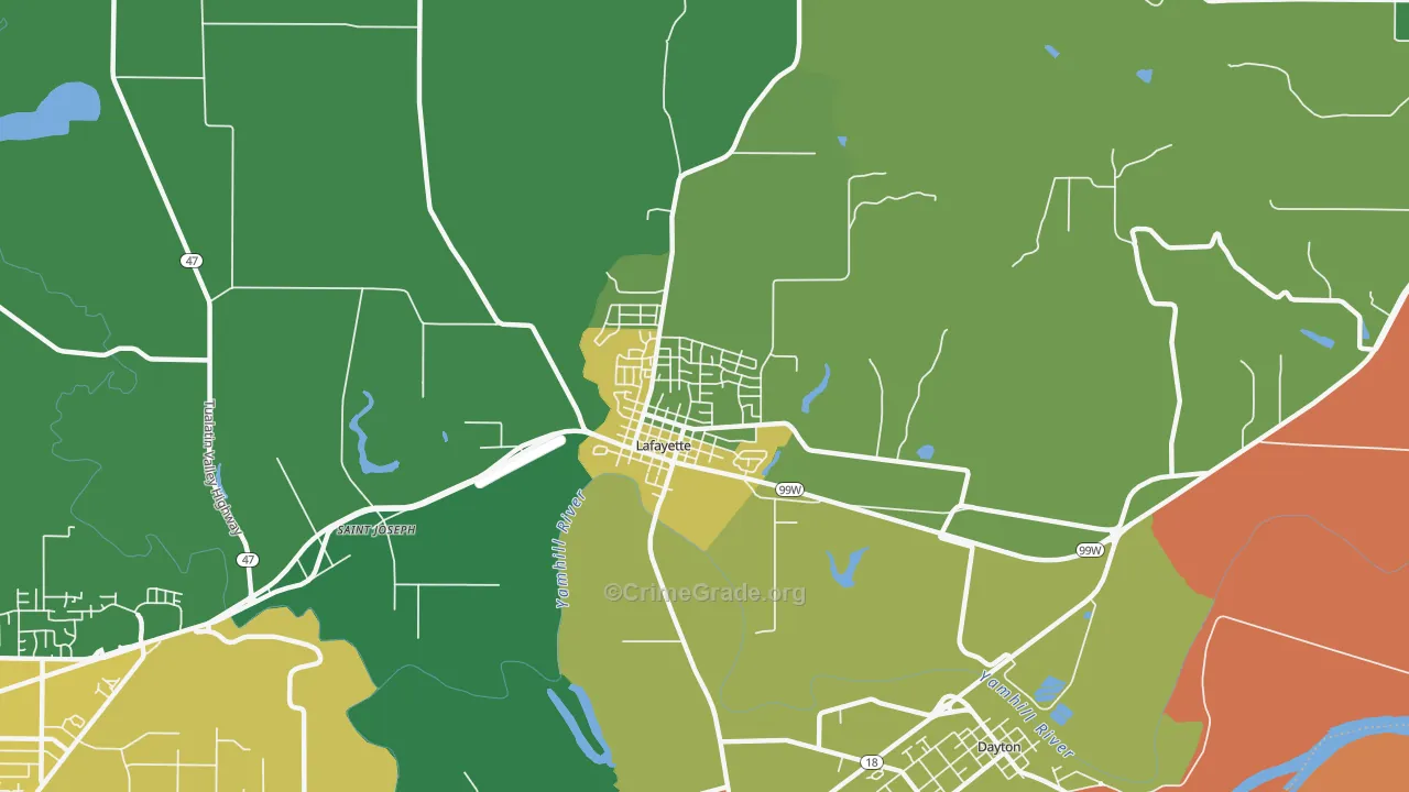 Lafayette, OR Map of Murder Rates