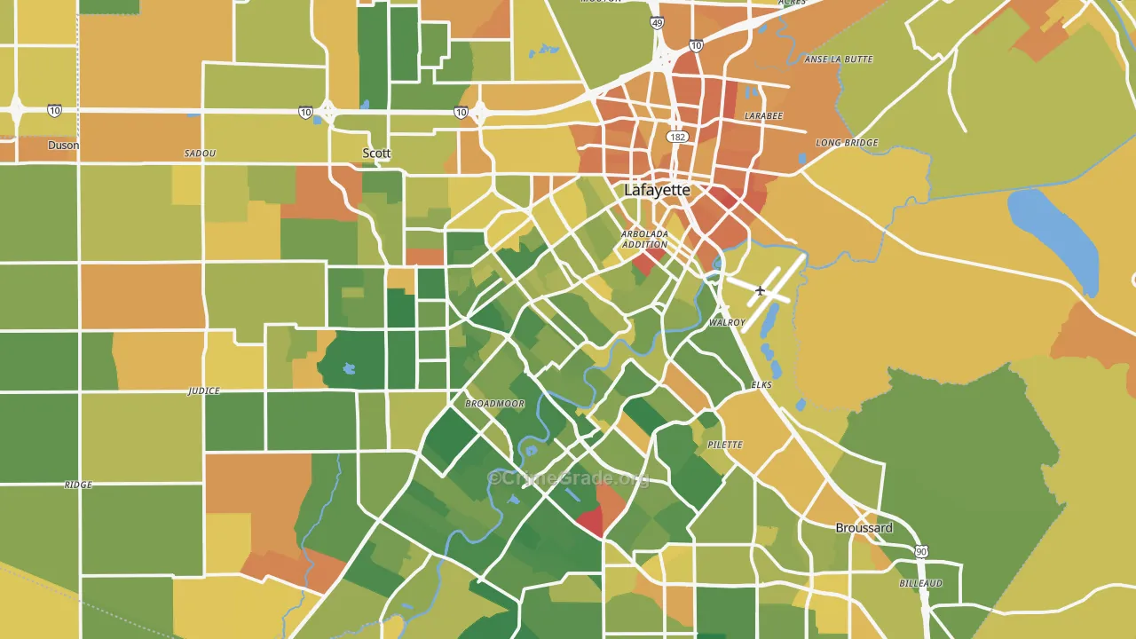 Lafayette Parish, LA Map of Murder Rates