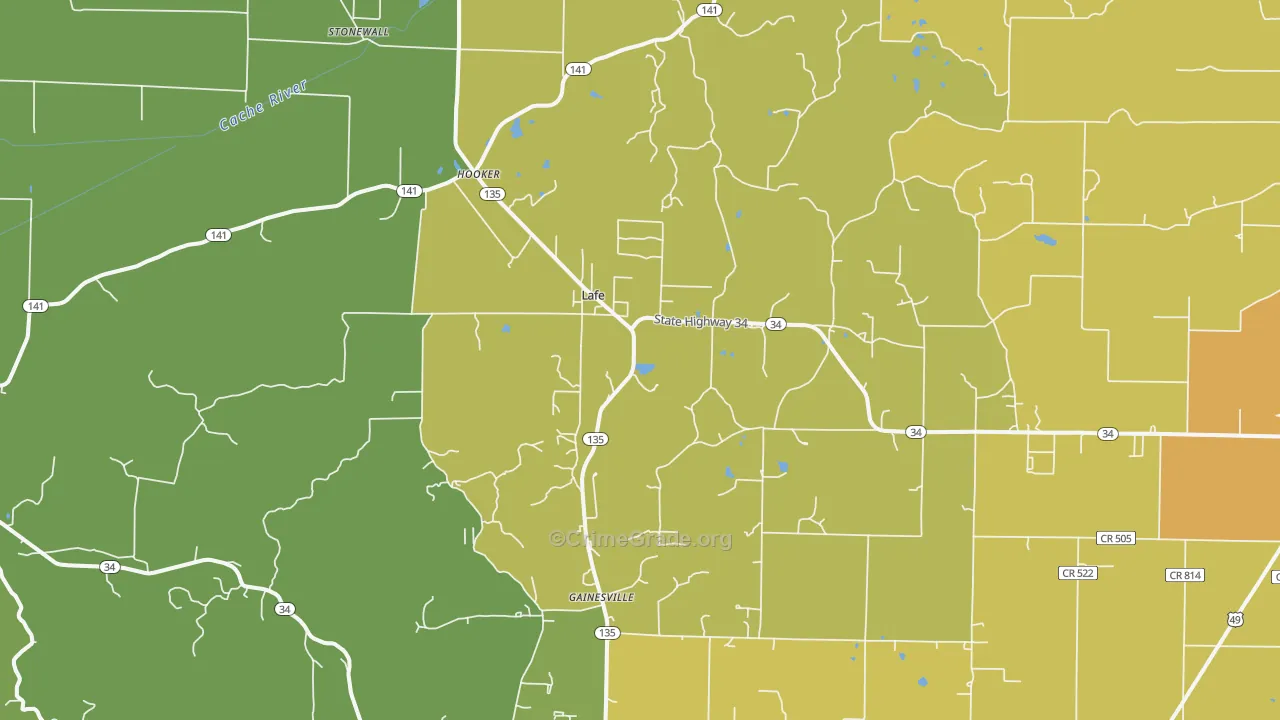 Lafe, AR Map of Murder Rates