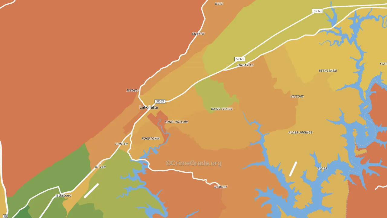 Lafollette, TN Map of Murder Rates