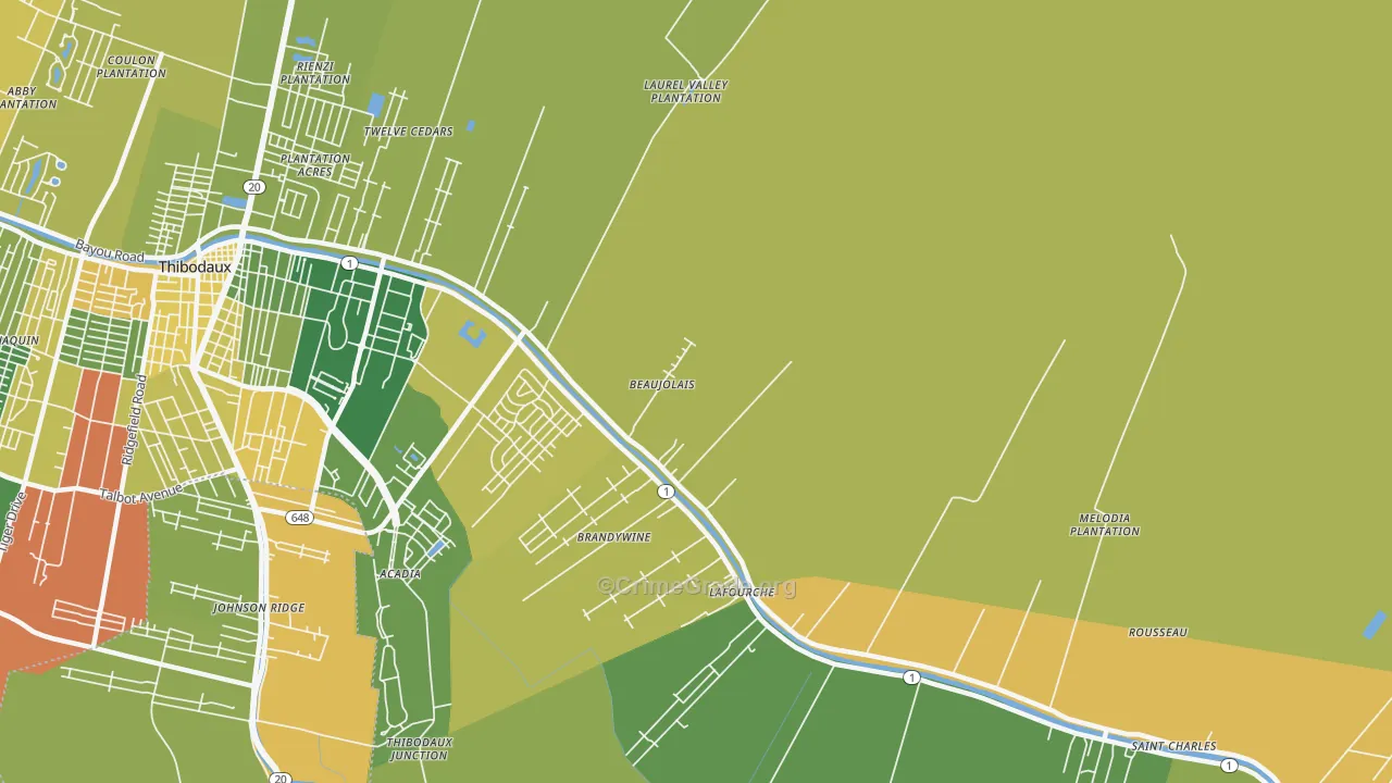 Lafourche, LA Map of Murder Rates