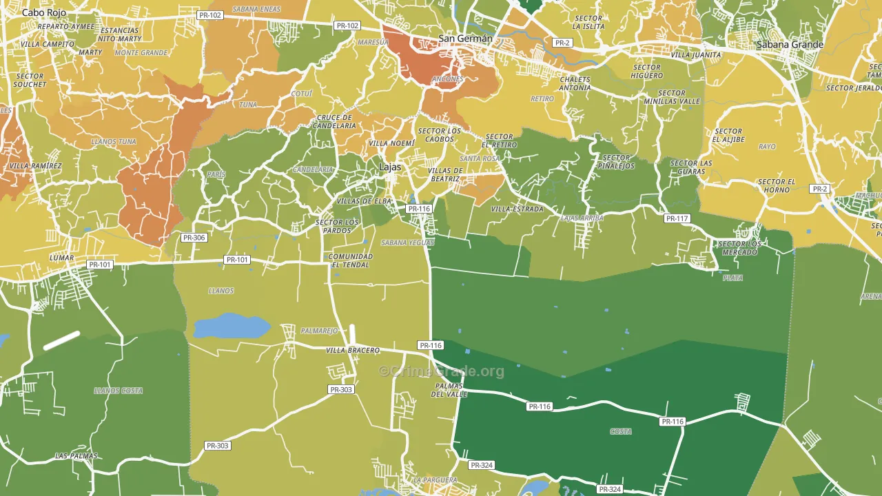Lajas Municipio, PR Map of Murder Rates