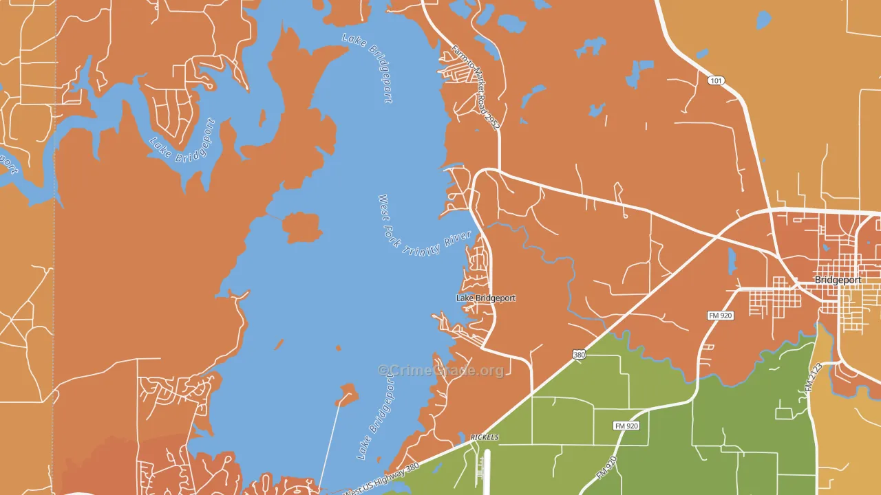 Lake Bridgeport, TX Map of Murder Rates