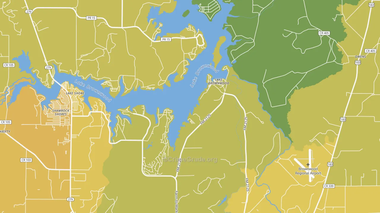 Lake Brownwood, TX Map of Murder Rates