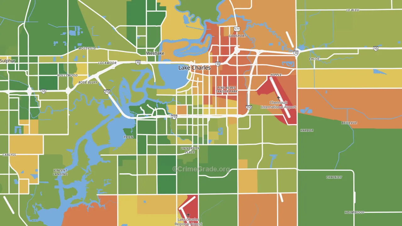 Lake Charles, LA Map of Murder Rates