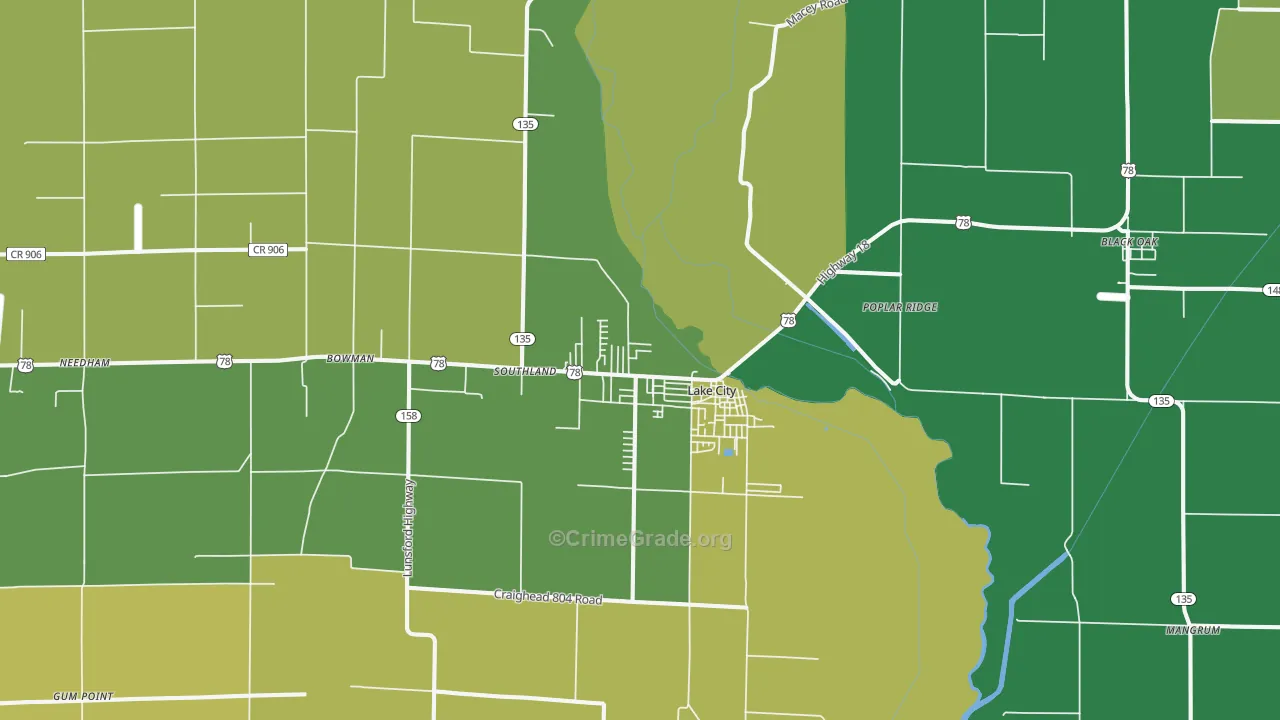 Lake City, AR Map of Murder Rates