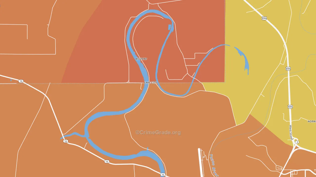 Lake City, MS Map of Murder Rates