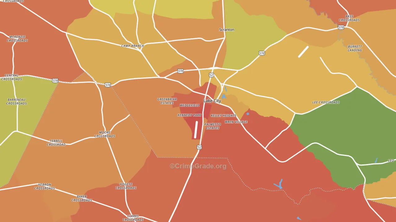 Lake City, SC Map of Murder Rates