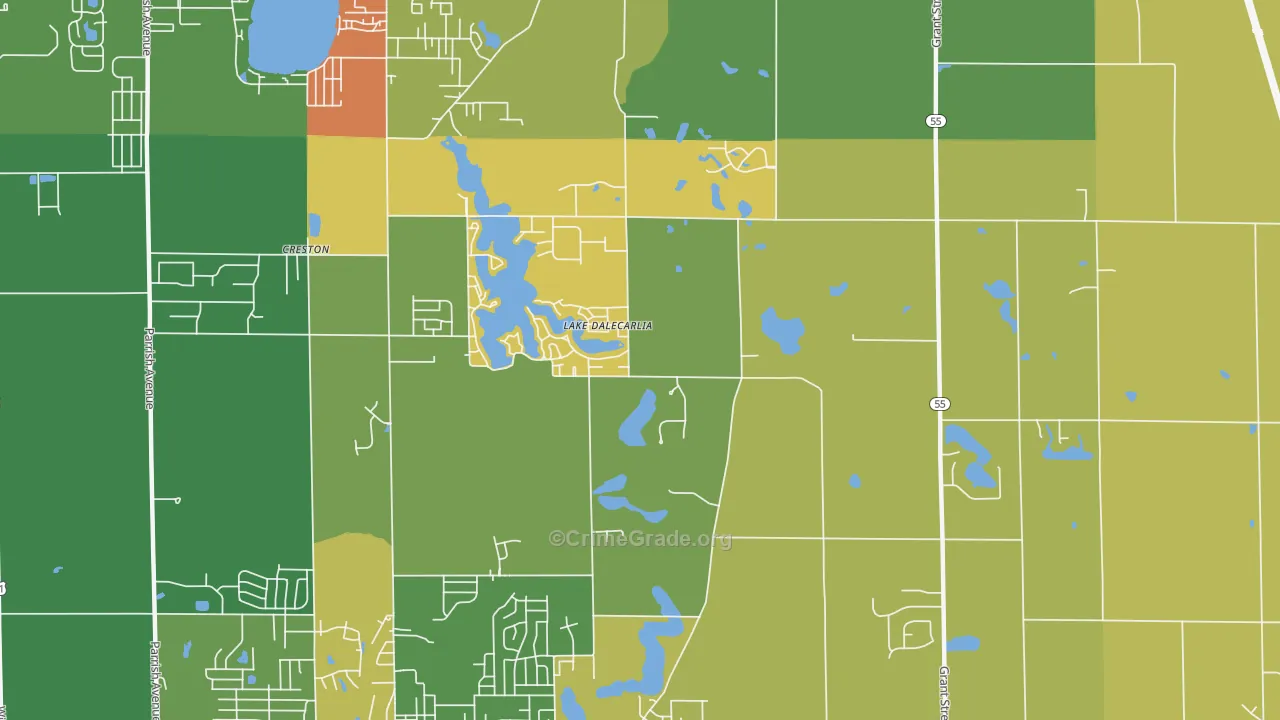 Lake Dalecarlia, IN Map of Murder Rates