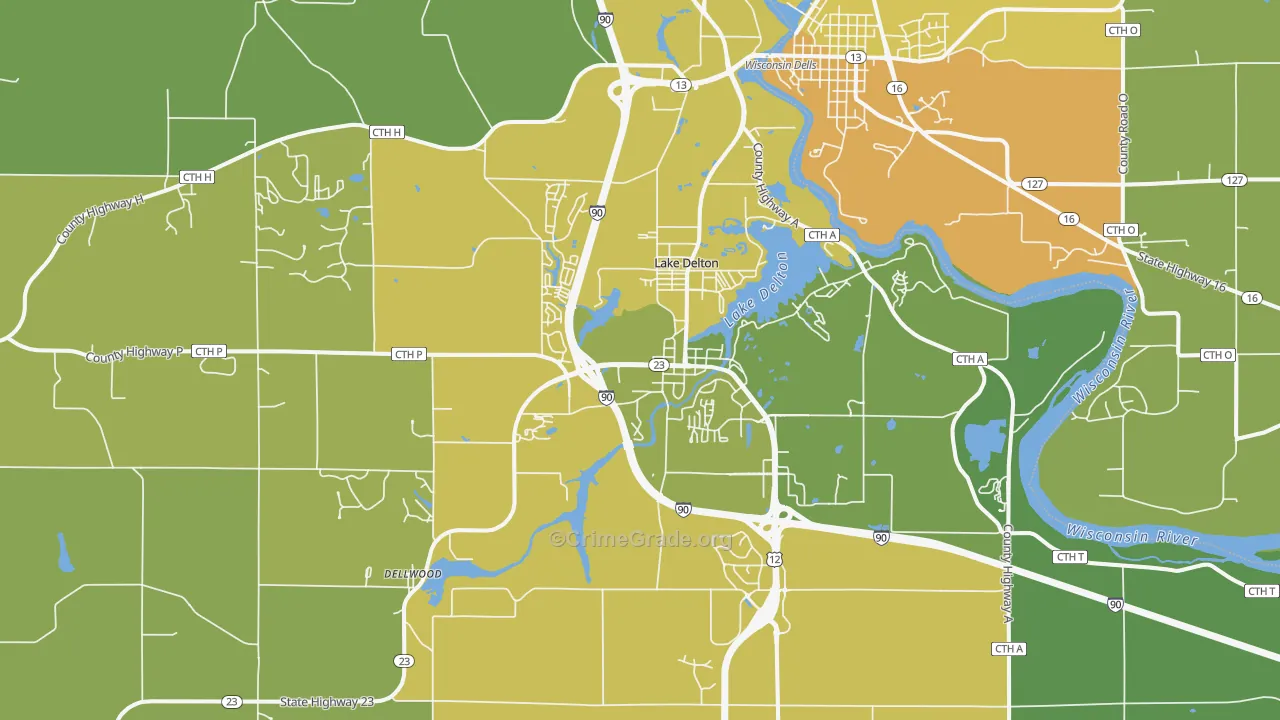 Lake Delton, WI Map of Murder Rates