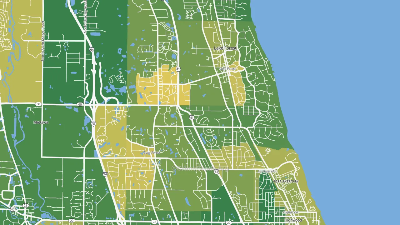 Lake Forest, IL Map of Murder Rates