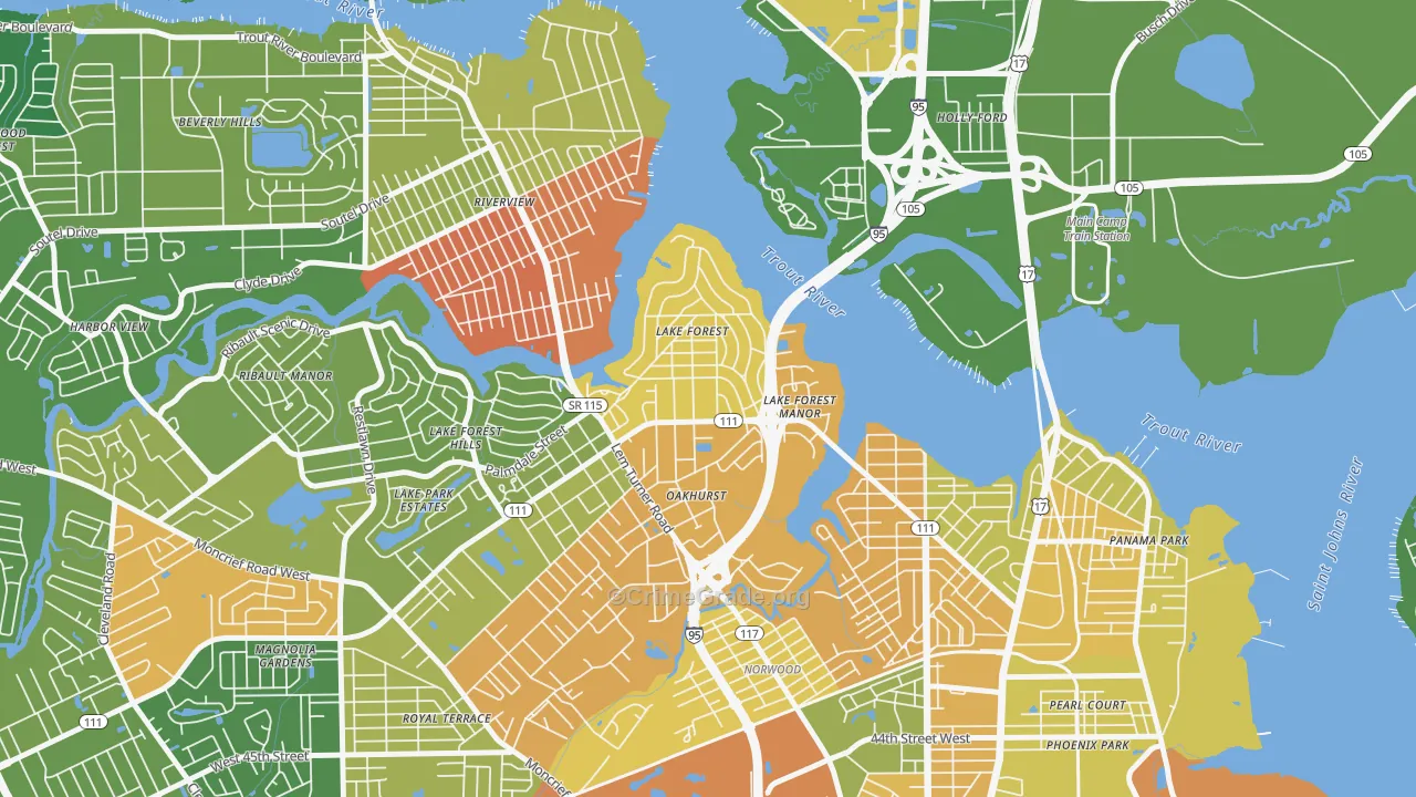 Lake Forest, Jacksonville, FL Map of Murder Rates