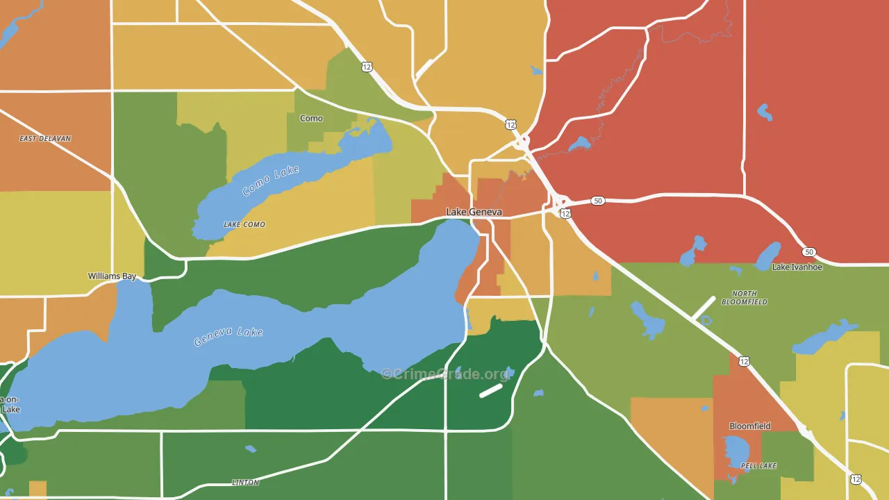 Lake Geneva, WI Map of Murder Rates