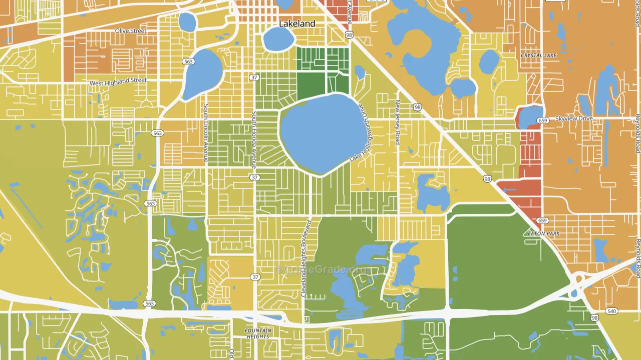 Lake Hollingsworth, Lakeland, FL Map of Murder Rates