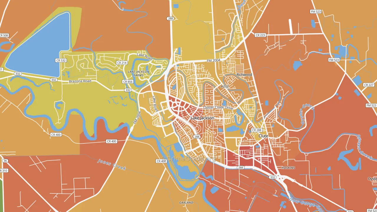 Lake Jackson, TX Map of Murder Rates