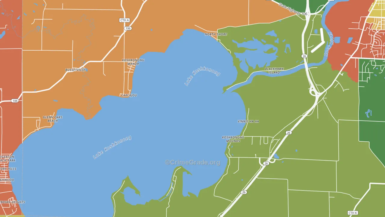 Lake Koshkonong, WI Map of Murder Rates