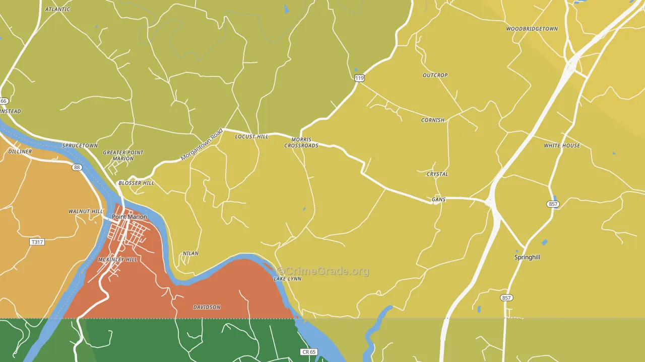 Lake Lynn, PA Map of Murder Rates