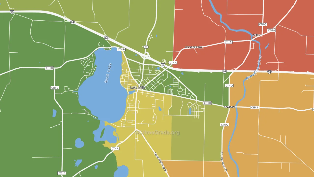 Lake Mills, WI Map of Murder Rates