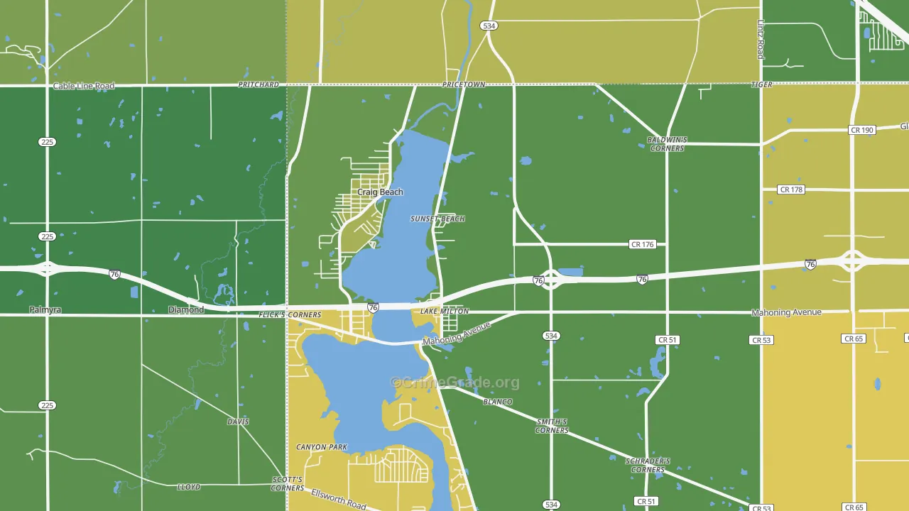 Lake Milton, OH Map of Murder Rates
