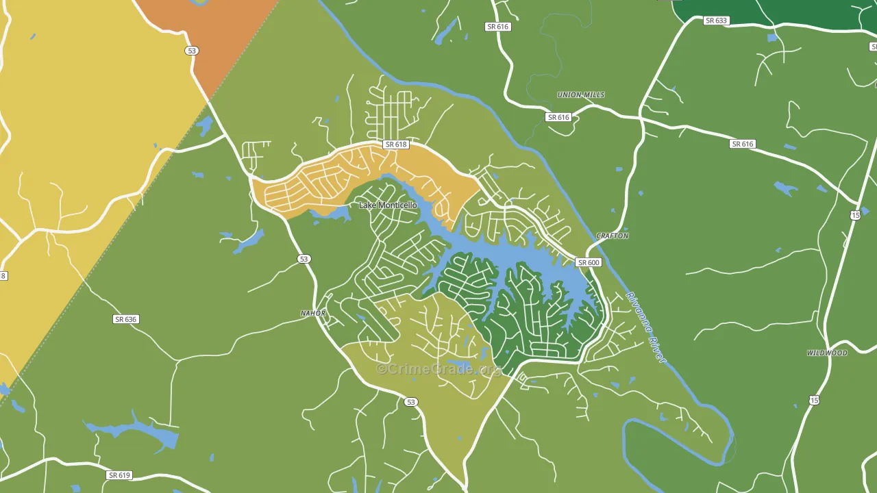 Lake Monticello, VA Map of Murder Rates