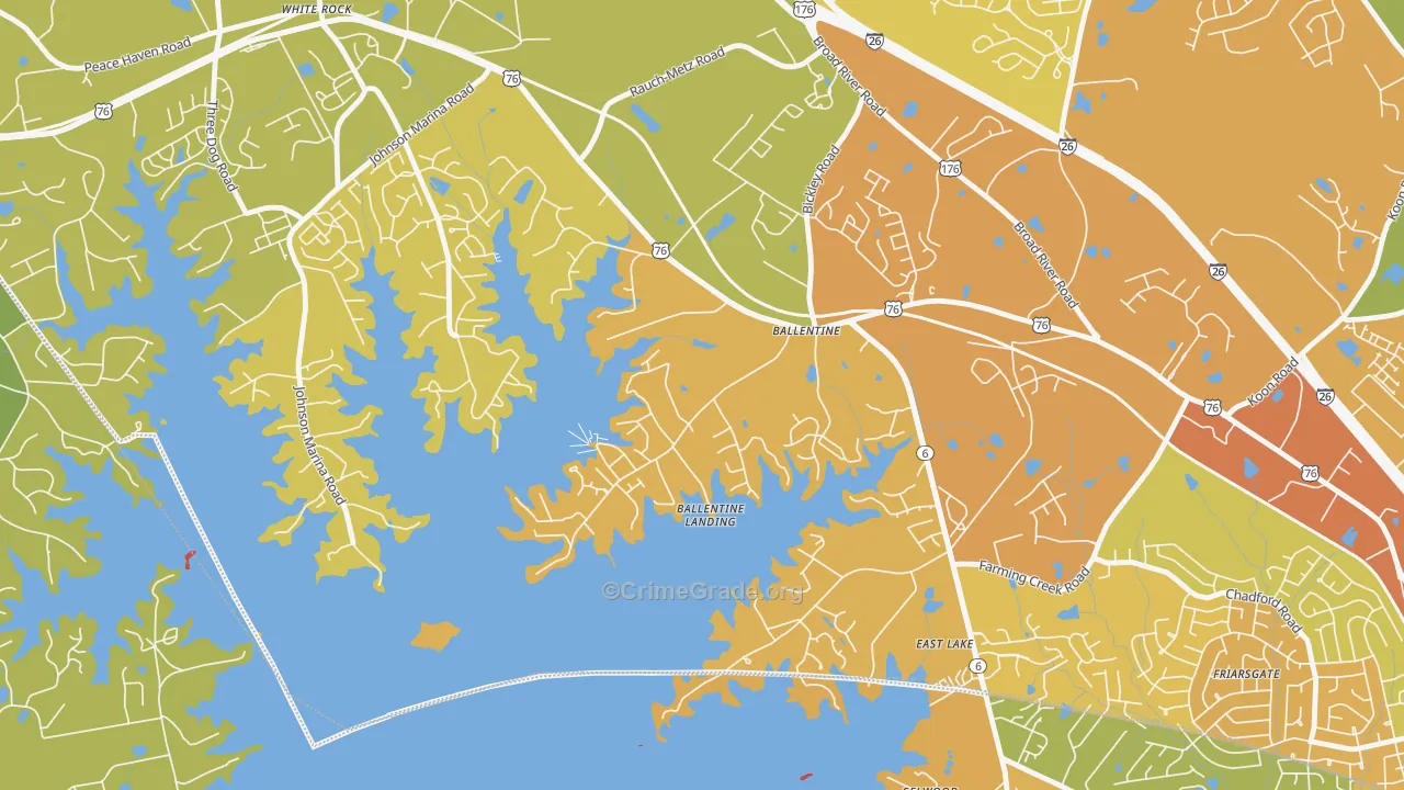 Lake Murray of Richland, SC Map of Murder Rates